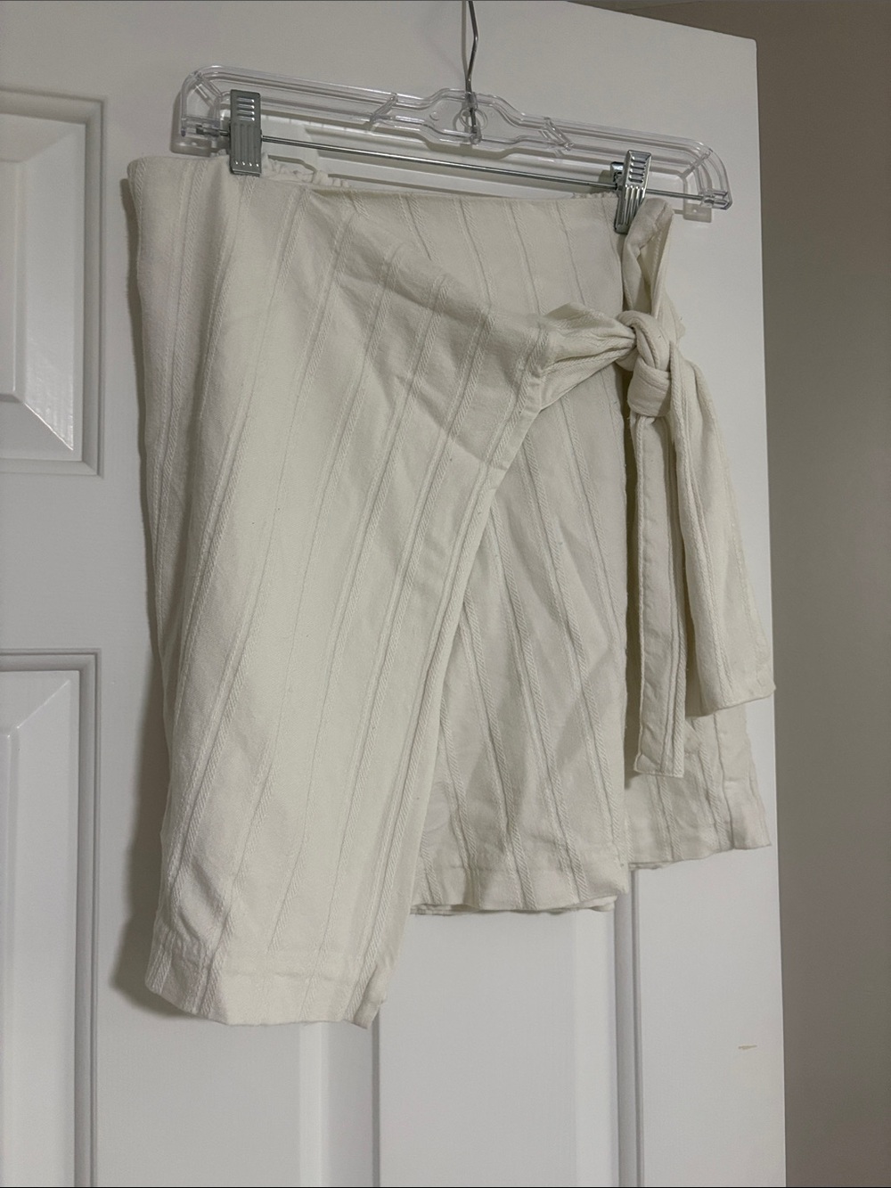 Club Monaco Off-White Ribbed Wrap Mini Skirt with Side Tie